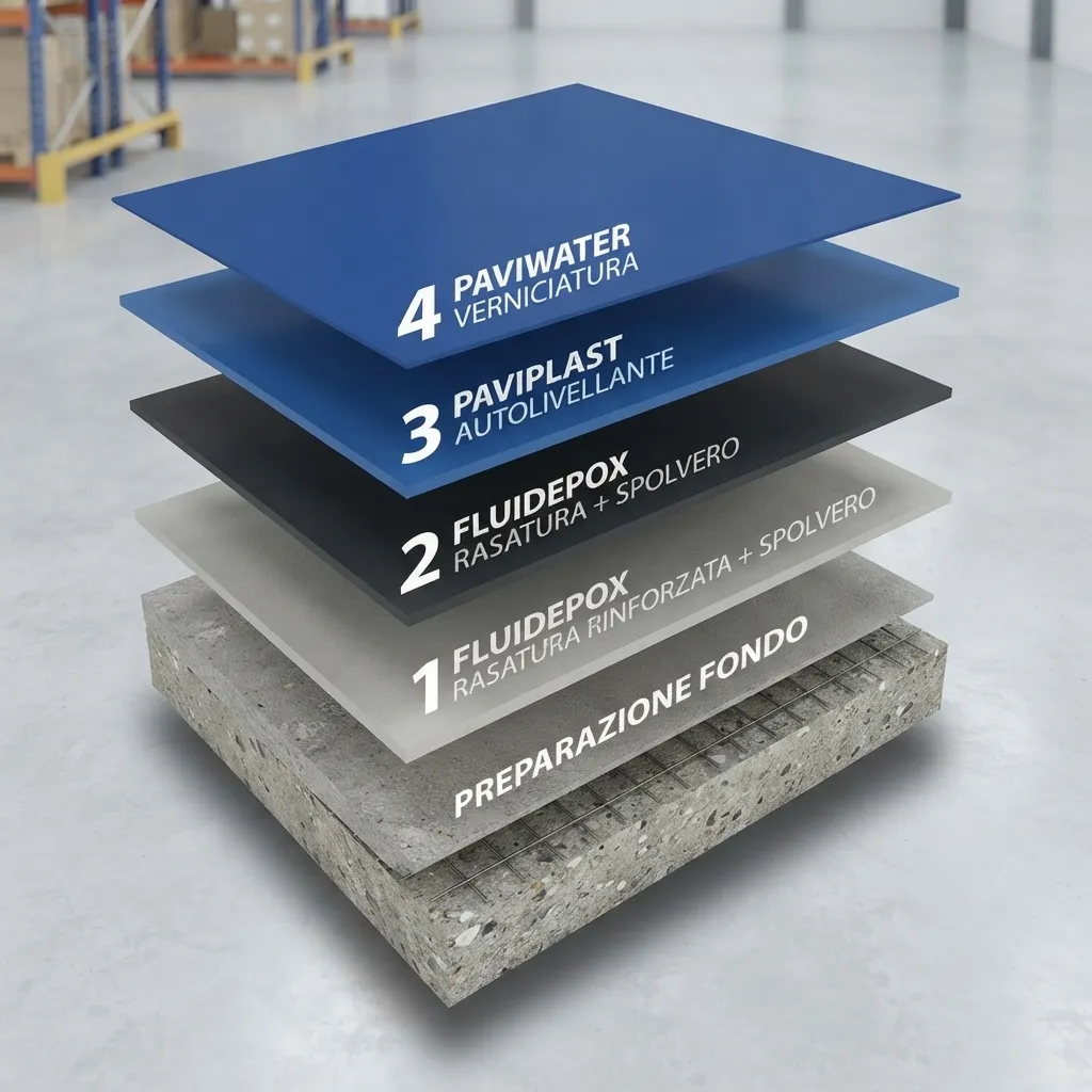 Epoxy self-levelling on tiles: build-up of the system